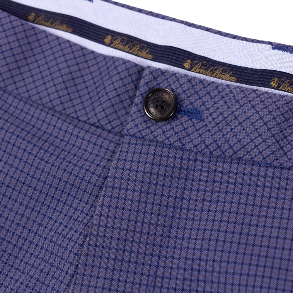 Brooks Brothers Clark Chinos Mens 35x30 Blue Micro Check Cotton Stretch